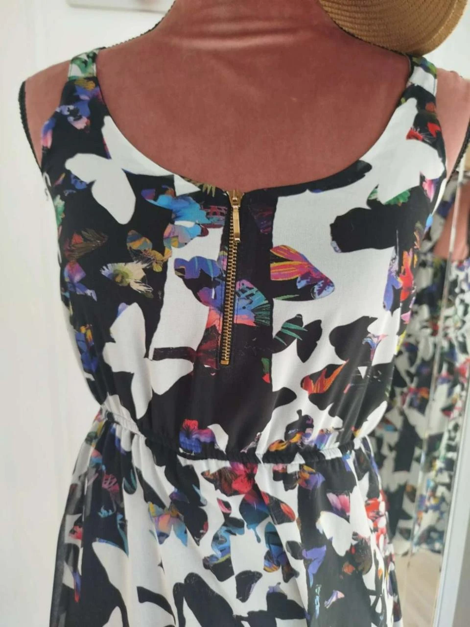 💢Flowy printed dress black white multicolor with zip Jennyfer Women size S / – photo 2